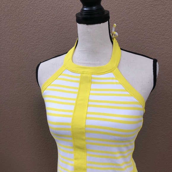 Lululemon yellow white stripe halter tank top Sz 6 - Picture 4 of 7
